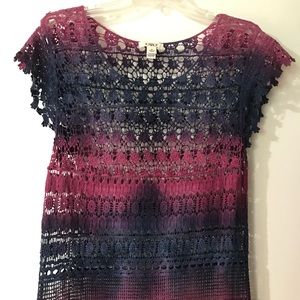 CATO-Crocheted Top-Blues/Purples-Size Medium